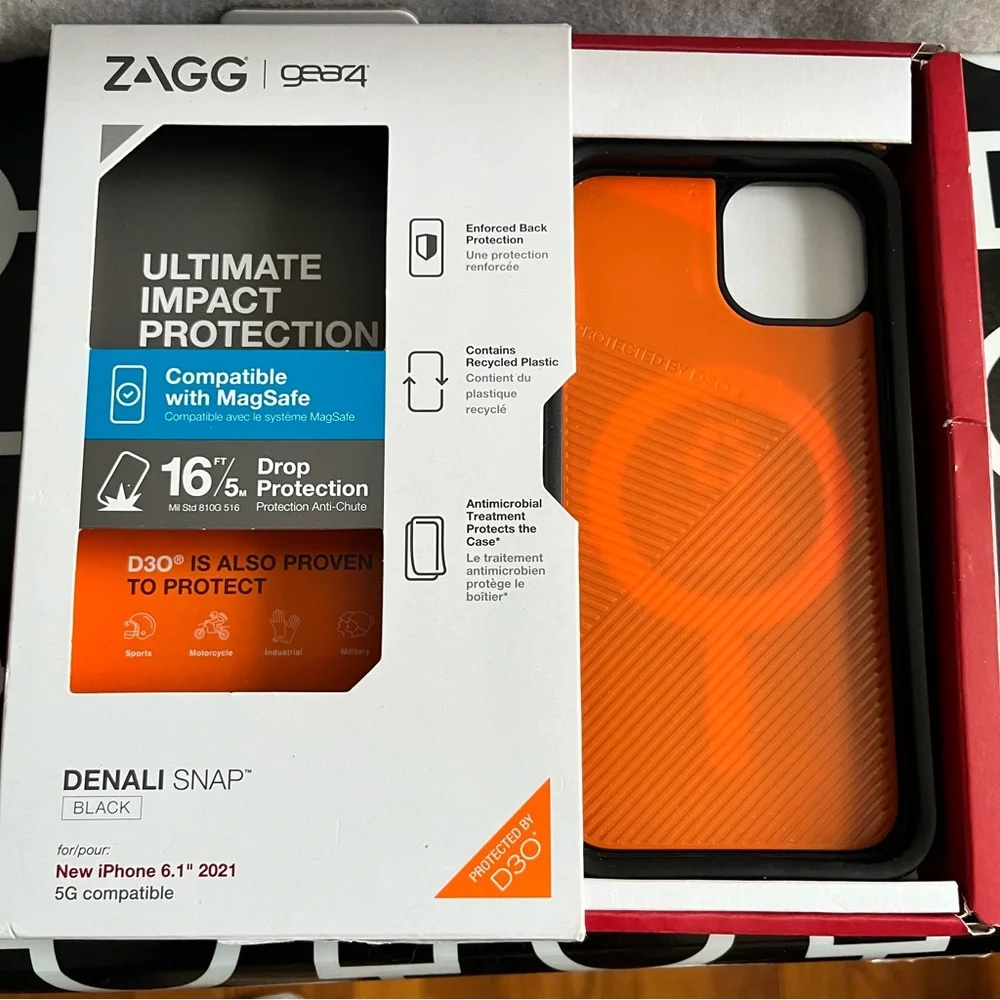 NWT Zagg Denali Snap iPhone 13 Orange/Black Phone Case w/16 ft Drop Protection
